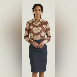 NWT Bailey 44 Sheer Button Down Flower Blouse Burgundy Cream Size Medium